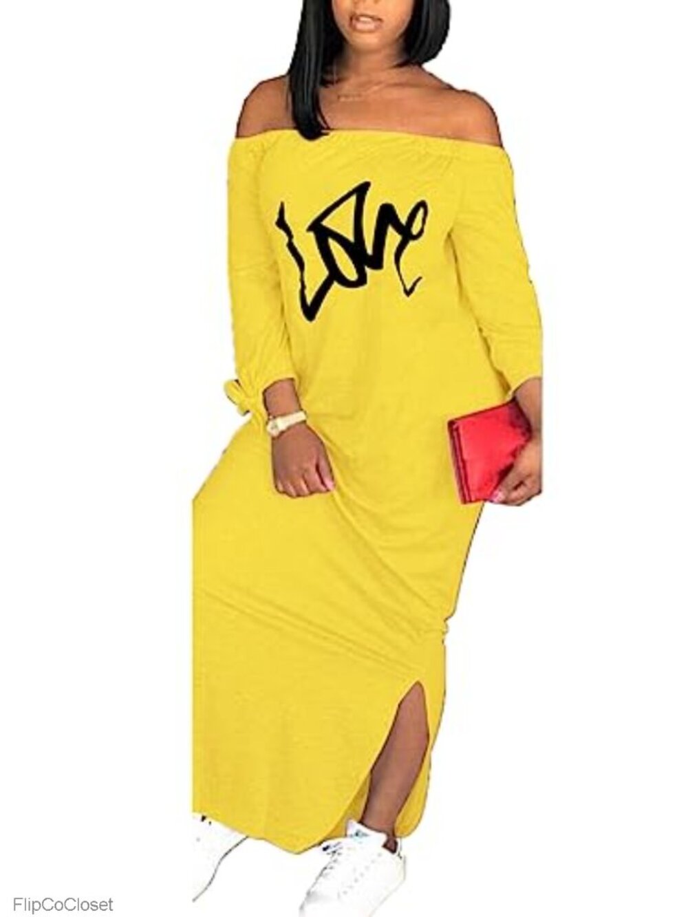 Off Shoulder Maxi Dress with Pockets, Long Sleeve Tunic